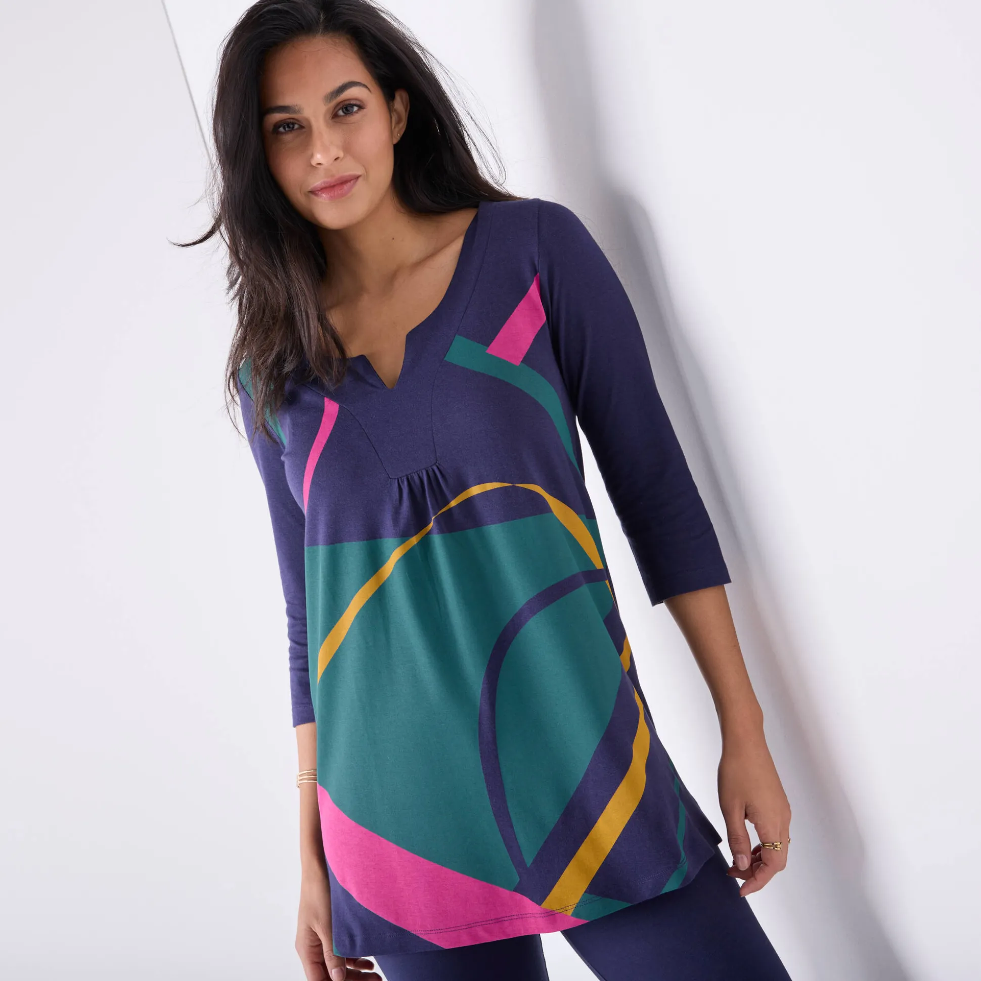Tuniek met V-hals en grafische print