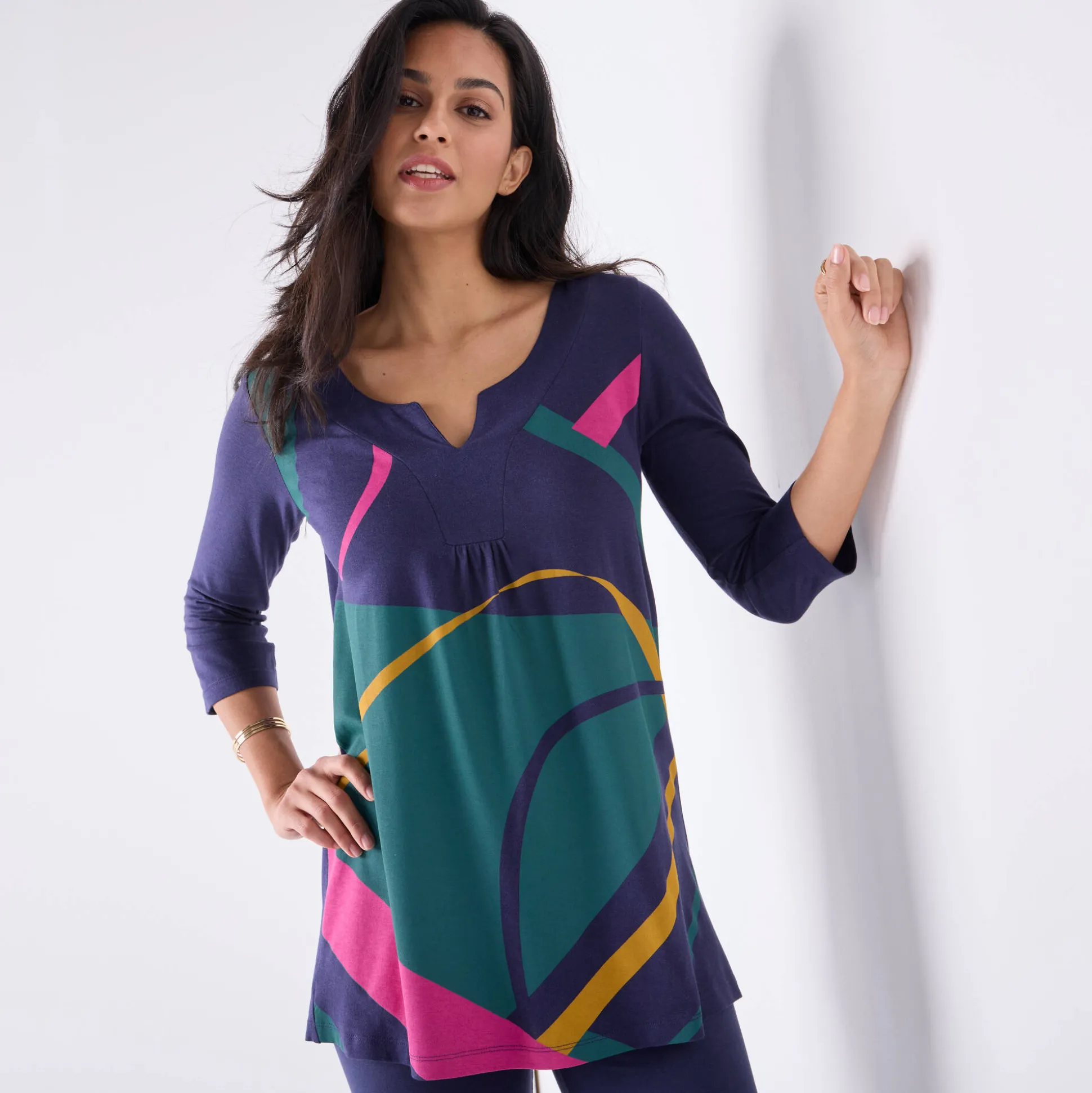 Tuniek met V-hals en grafische print
