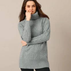 Tuniektrui in kabeltricot met rolkraag
