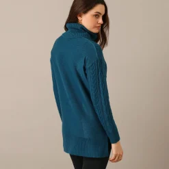 Tuniektrui in kabeltricot met rolkraag