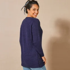 Tuniektrui met knoopsluiting en mohairtouch