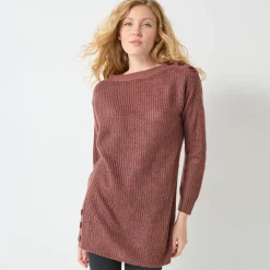 Tuniektrui met knoopsluiting en mohairtouch