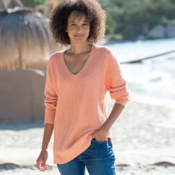 Tuniektrui met V-hals in patenttricot