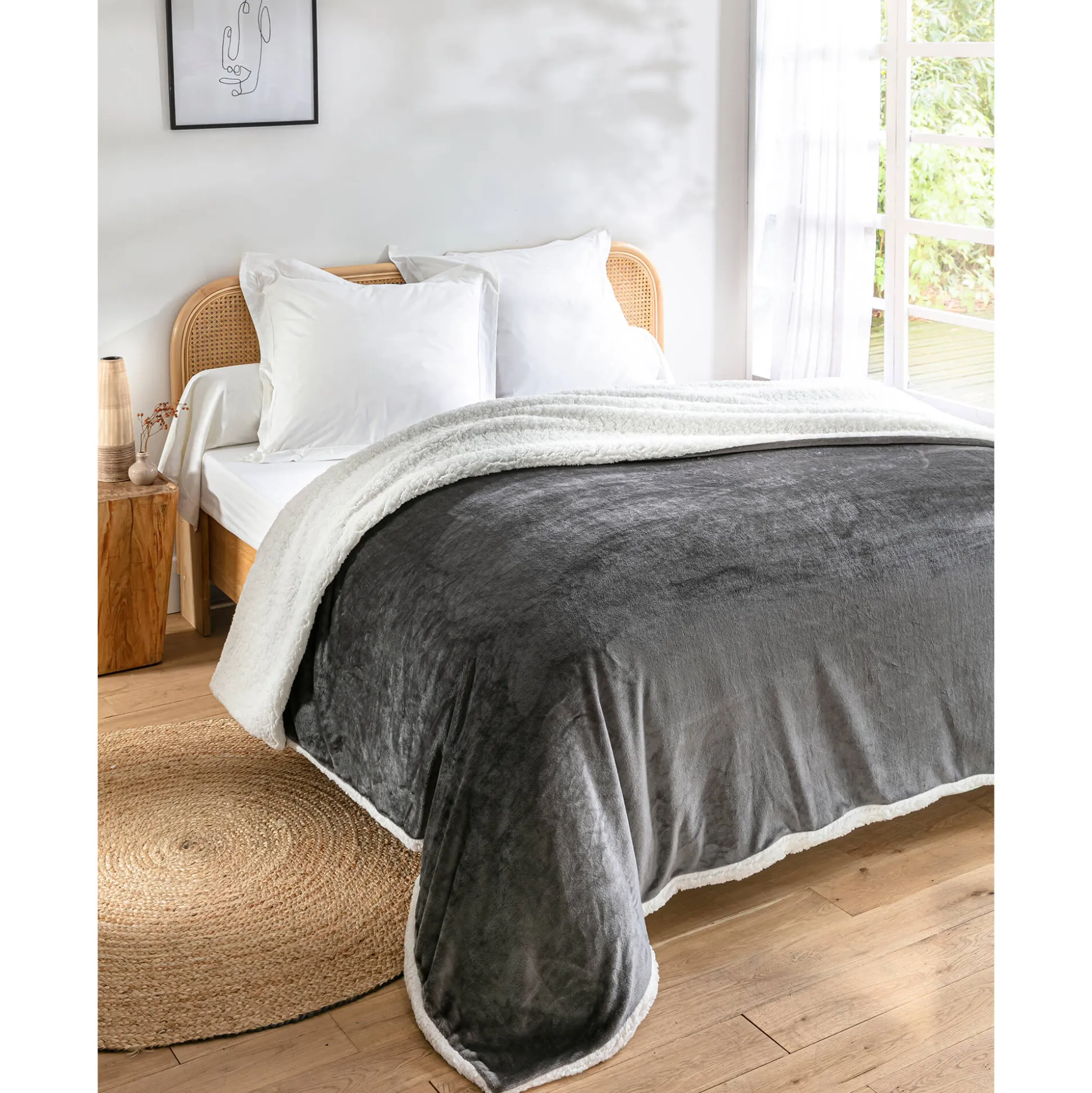Tweekleurig deken in fleece en sherpa