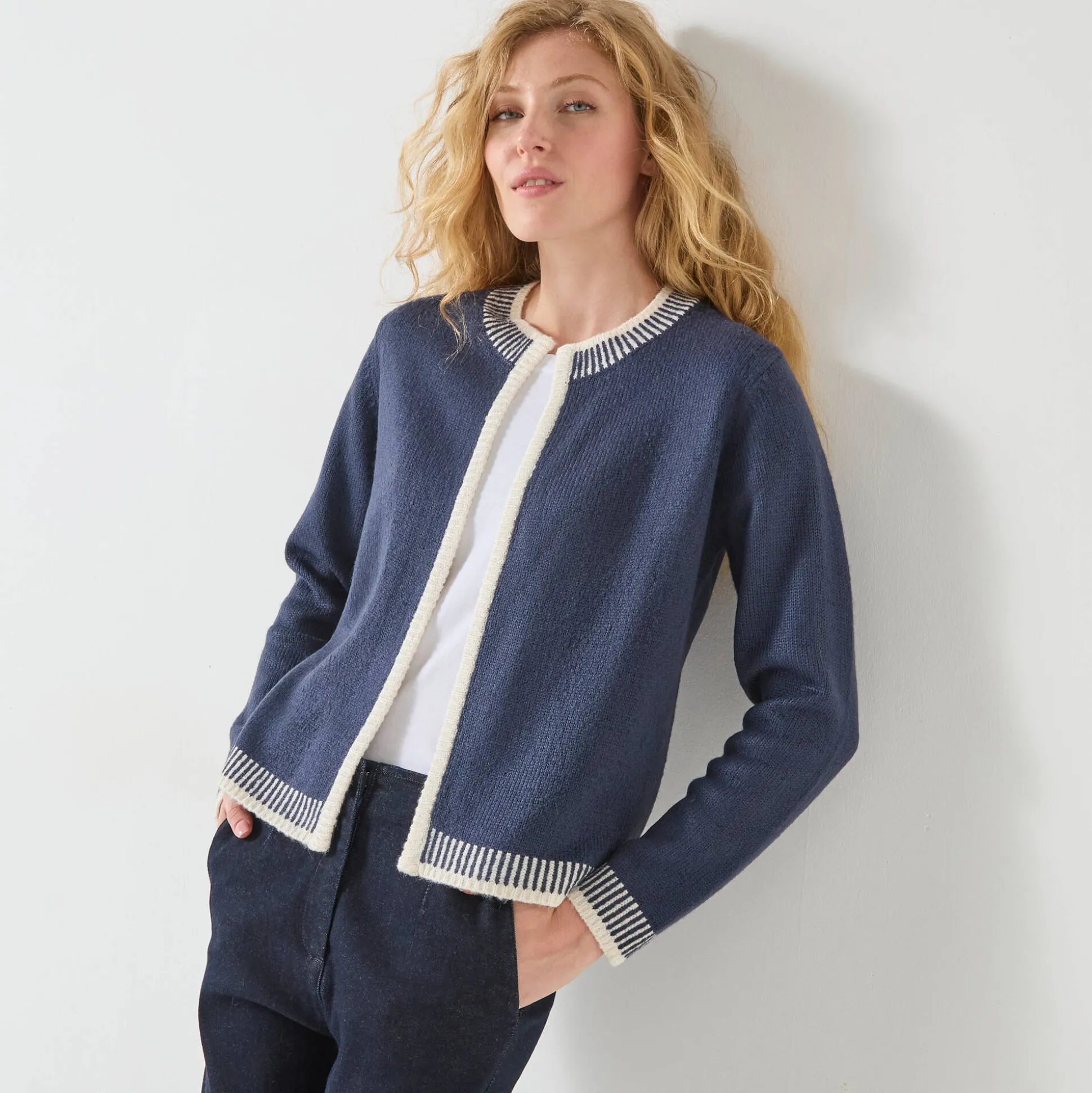 Tweekleurige cardigan, ronde hals