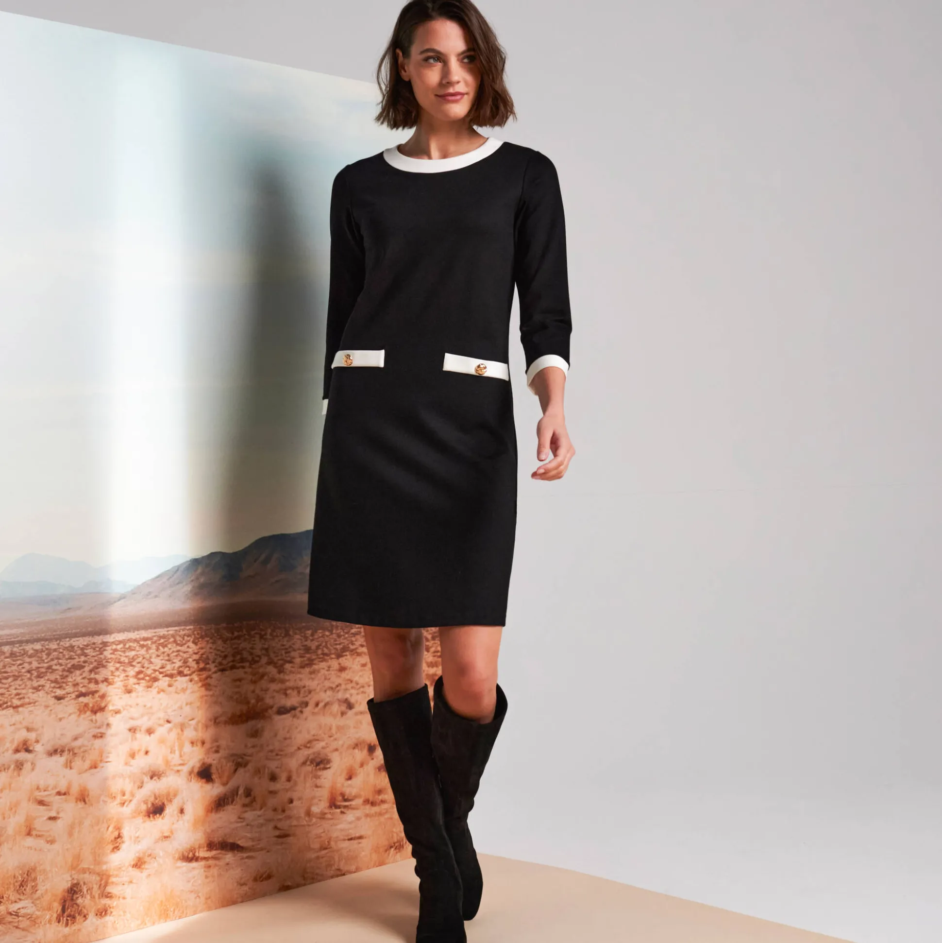 Tweekleurige jurk, milanotricot