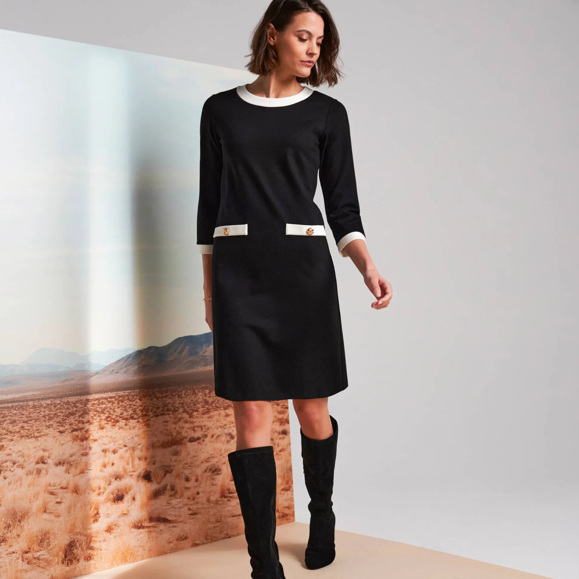 Tweekleurige jurk, milanotricot