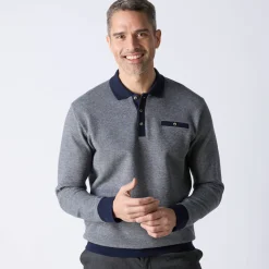 Tweekleurige polo in warm tricot, lange mouwen