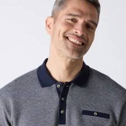 Tweekleurige polo in warm tricot, lange mouwen