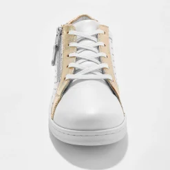 Tweekleurige sneakers in geperforeerd leer met rits