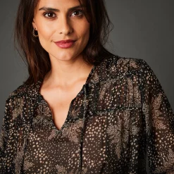 Tweekleurige, soepele bloes in voile met minimalistische print
