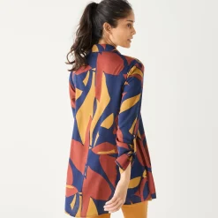 Uitlopende tuniek met knopen en grafische print