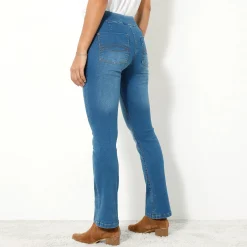Ultracomfortabele bootcutjeans, tricot met denimeffect, kleine lengte