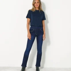 Ultracomfortabele bootcutjeans, tricot met denimeffect, kleine lengte