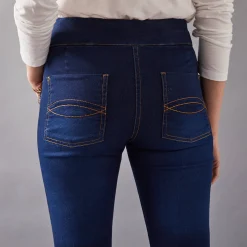 Ultracomfortabele bootcutjeans, tricot met denimeffect, kleine lengte