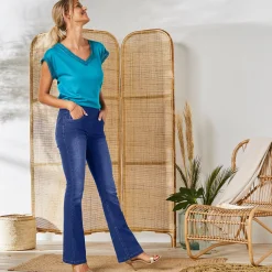 Ultrarekbare bootcut jeans, tricot met jeansaspect, grote lengte