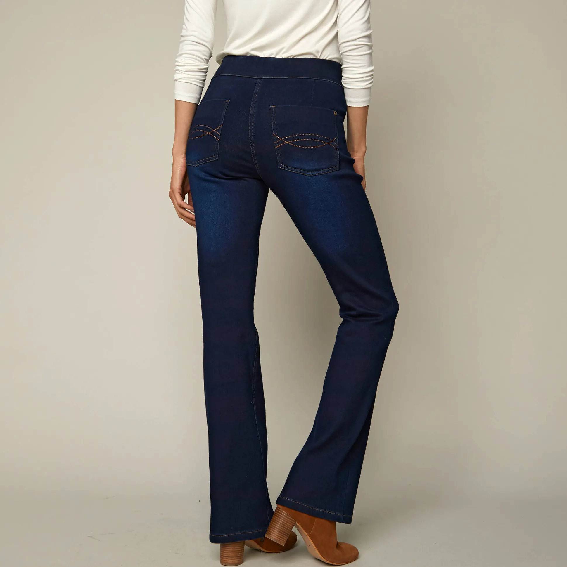 Ultrarekbare bootcut jeans, tricot met jeansaspect, grote lengte