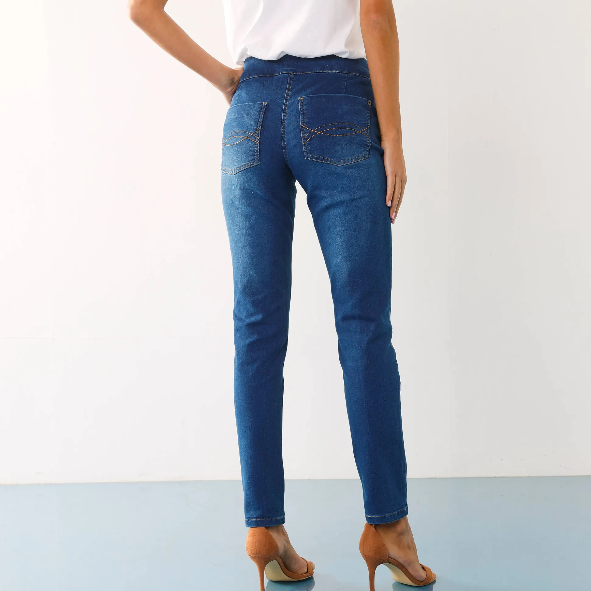 Ultrarekbare nauwsluitende jegging, tricot met jeansaspect