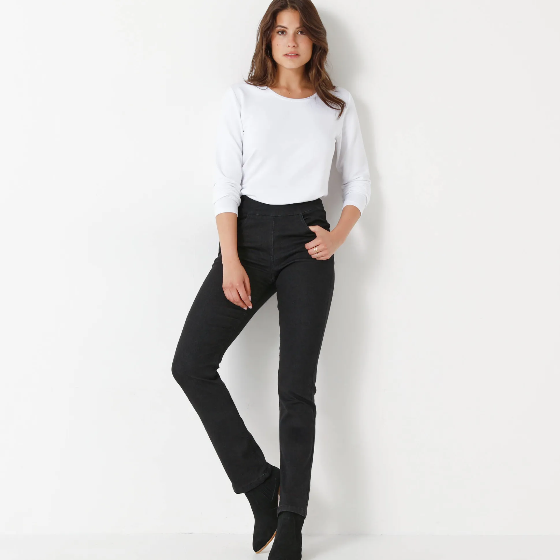 Ultrarekbare rechte jegging, tricot met jeanseffect