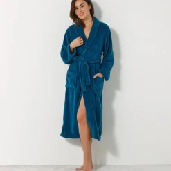 Unisex badjas, volwassenen, met sjaalkraag, microvezel met pluchetouch