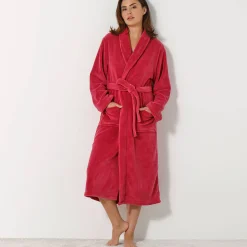 Unisex badjas, volwassenen, met sjaalkraag, microvezel met pluchetouch
