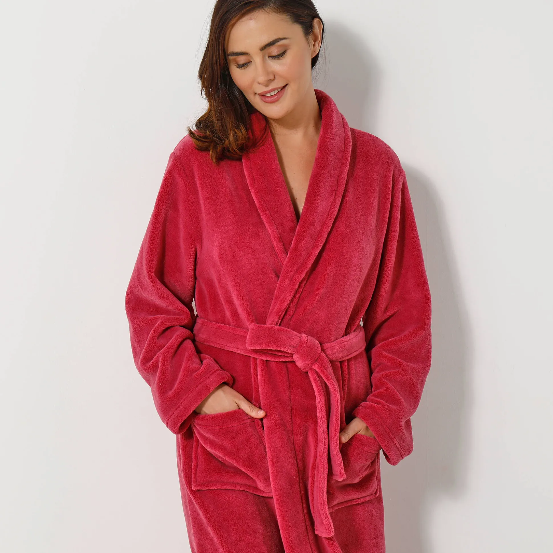 Unisex badjas, volwassenen, met sjaalkraag, microvezel met pluchetouch