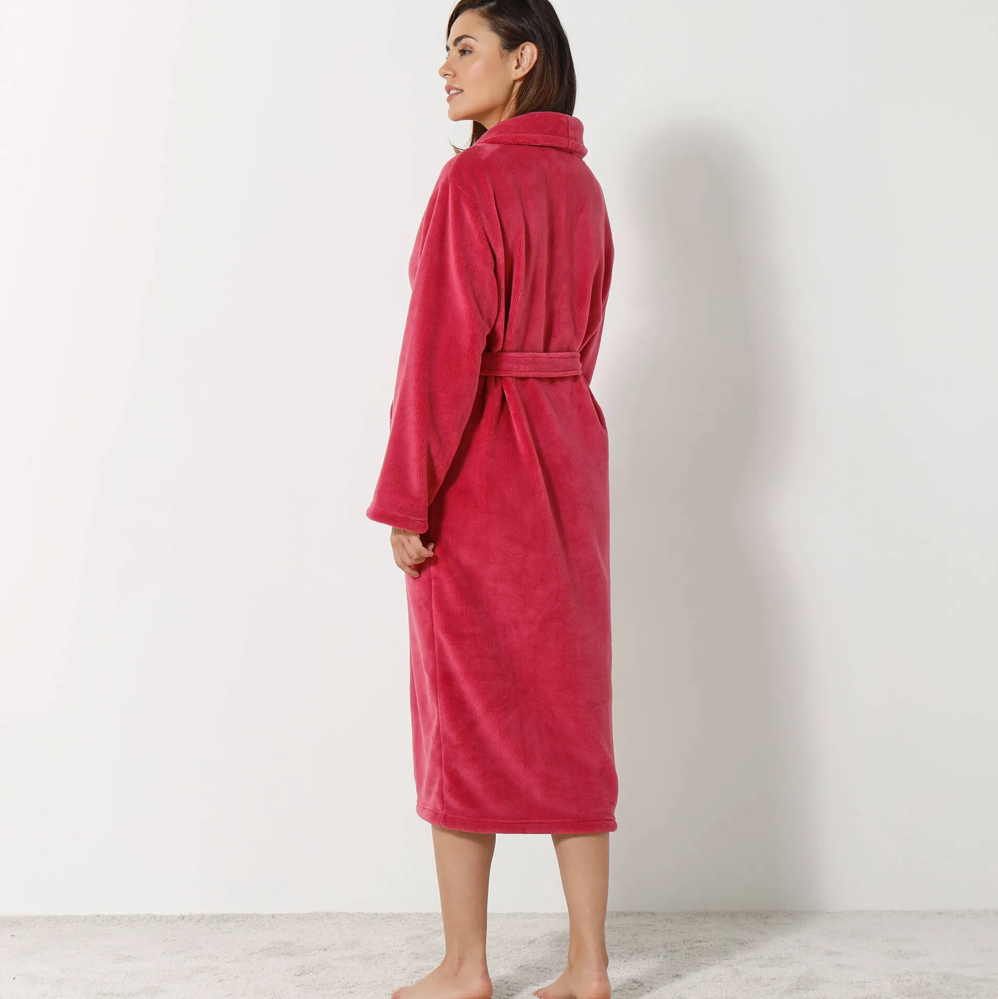 Unisex badjas, volwassenen, met sjaalkraag, microvezel met pluchetouch