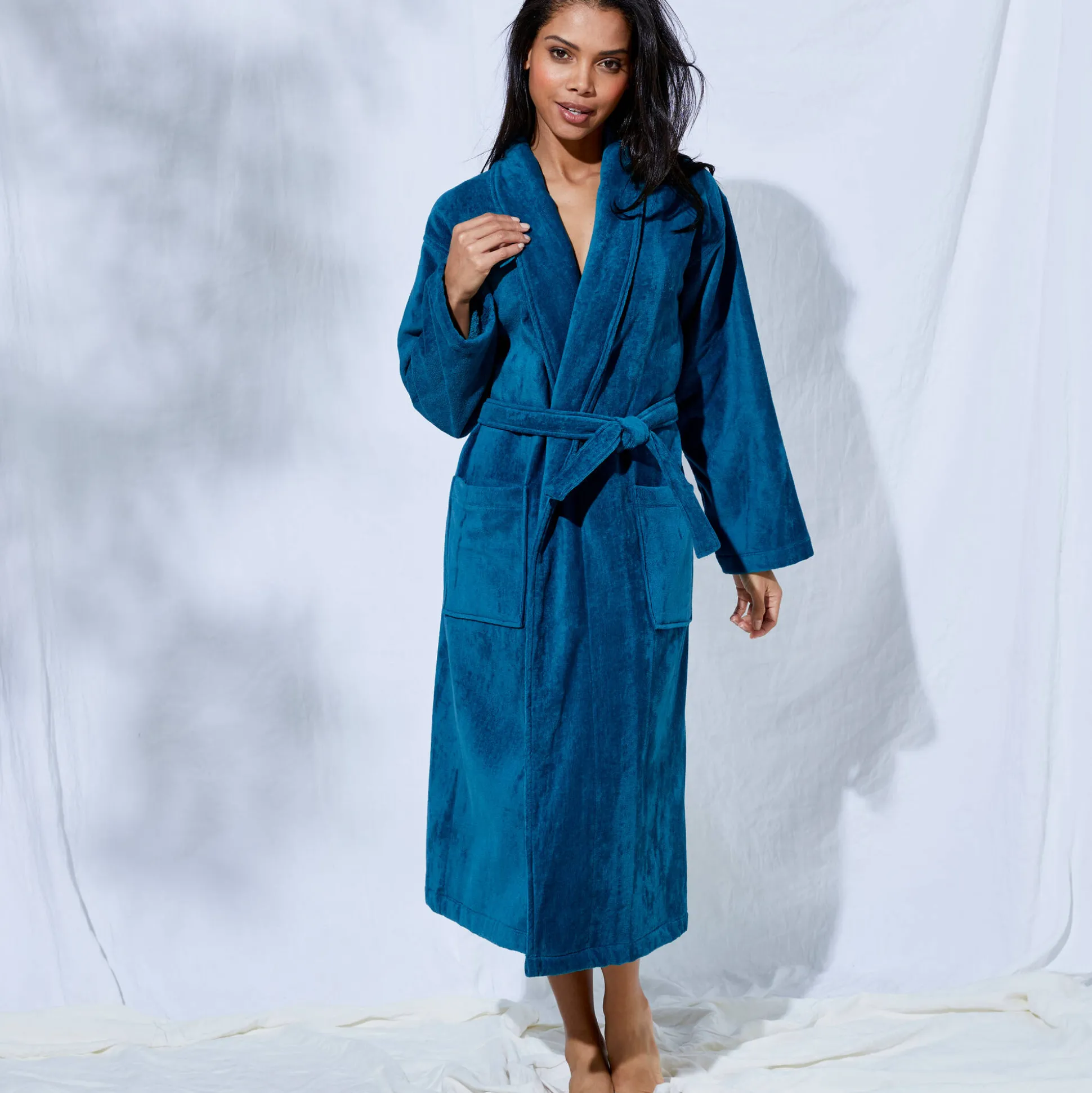 Unisex badjas voor volwassenen, veloursbadstof met sjaalkraag
