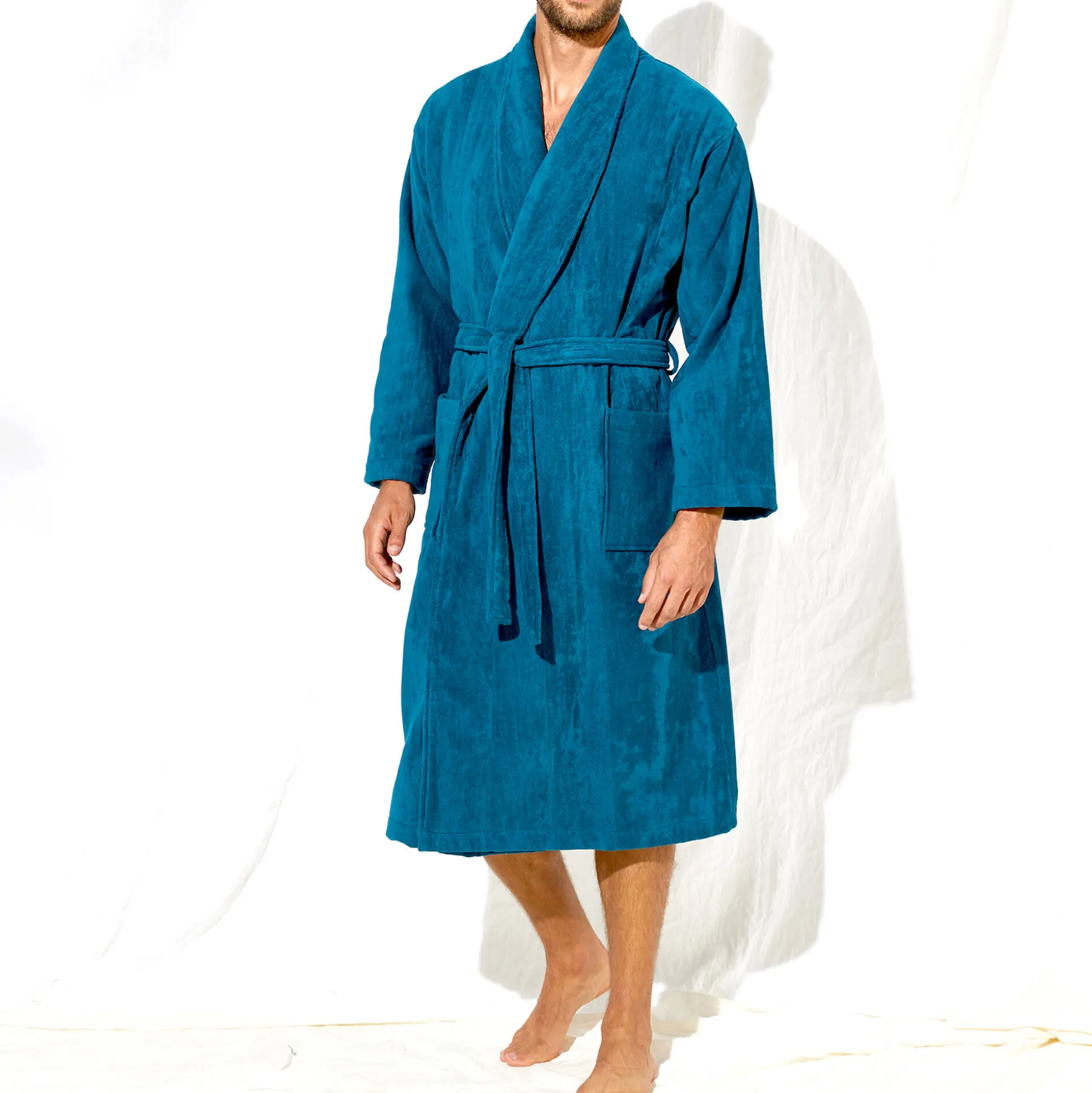 Unisex badjas voor volwassenen, veloursbadstof met sjaalkraag