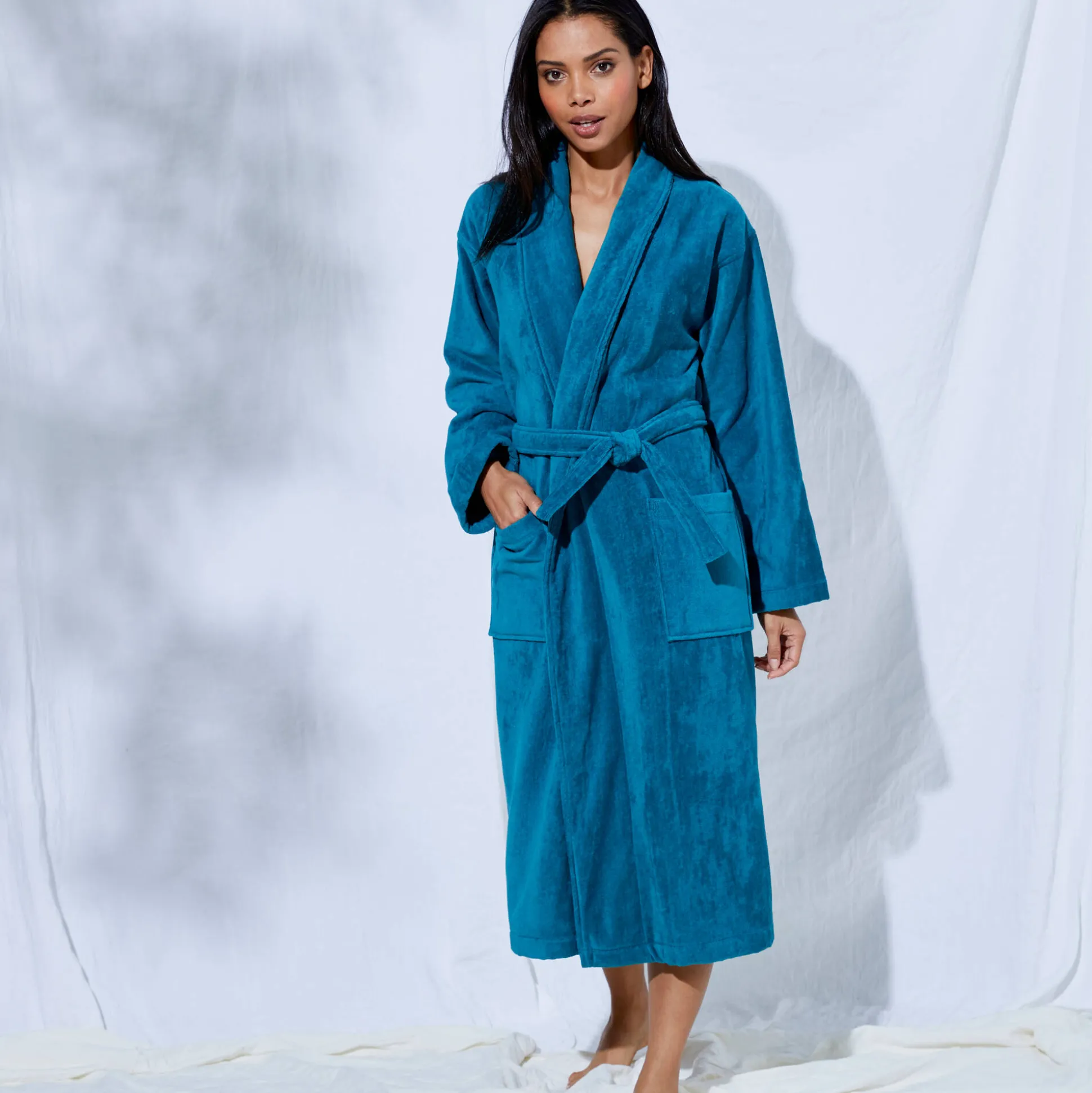 Unisex badjas voor volwassenen, veloursbadstof met sjaalkraag