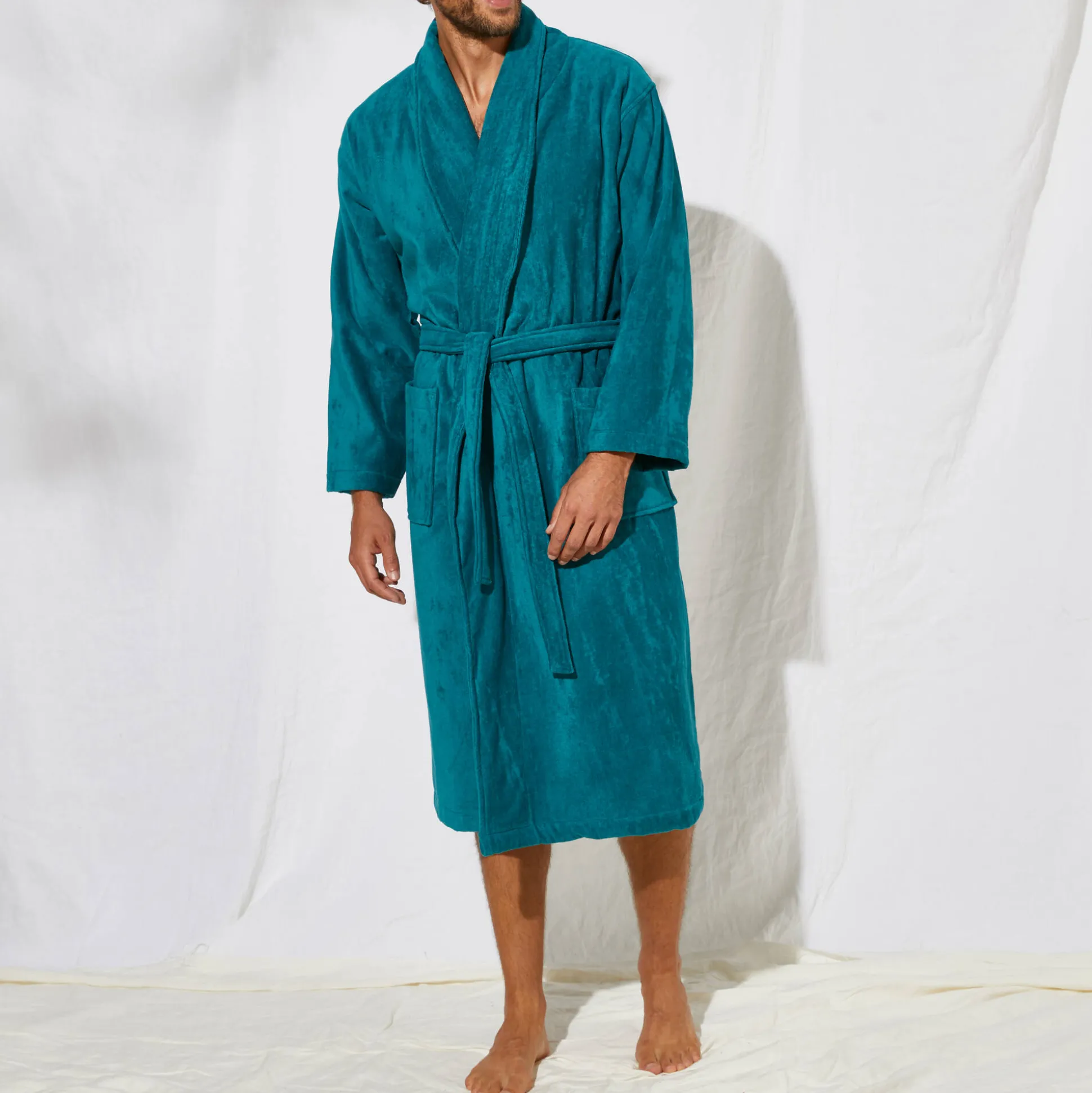 Unisex badjas voor volwassenen, veloursbadstof met sjaalkraag