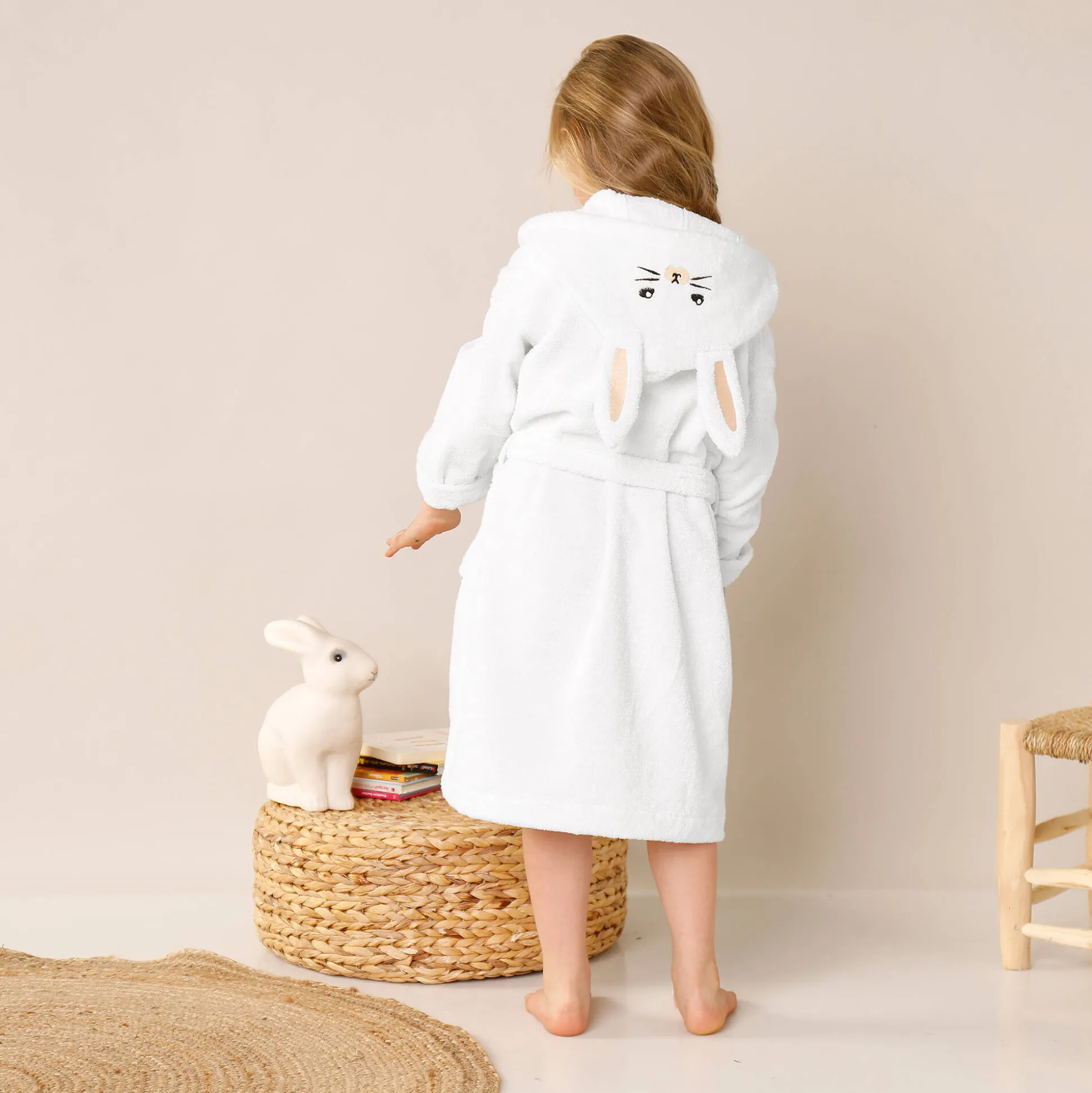 Vermommingsbadjas voor kinderen, konijnmotief en kap, personaliseerbaar
