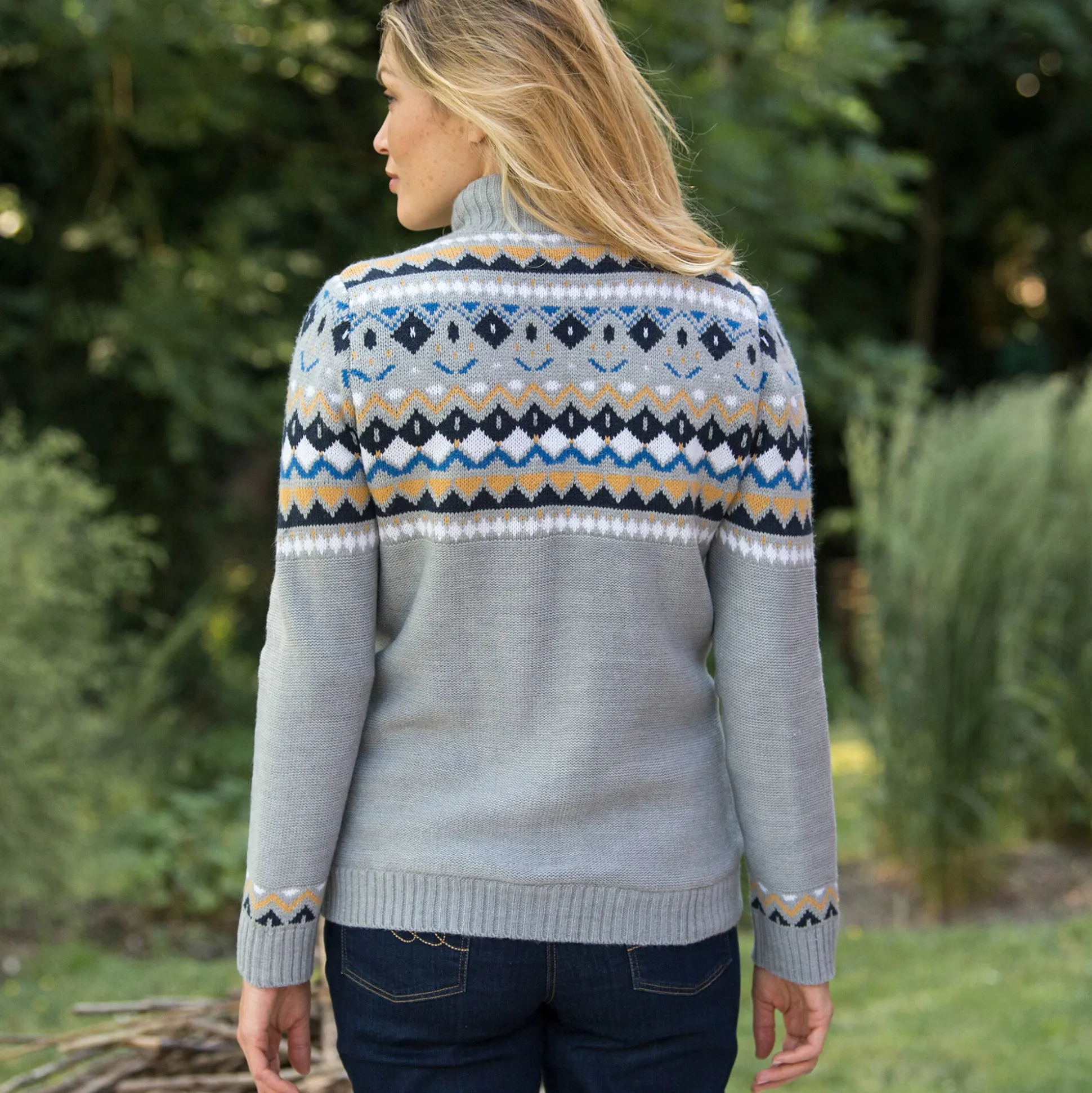 Vest in jacquard, gevoerd met pluchetricot