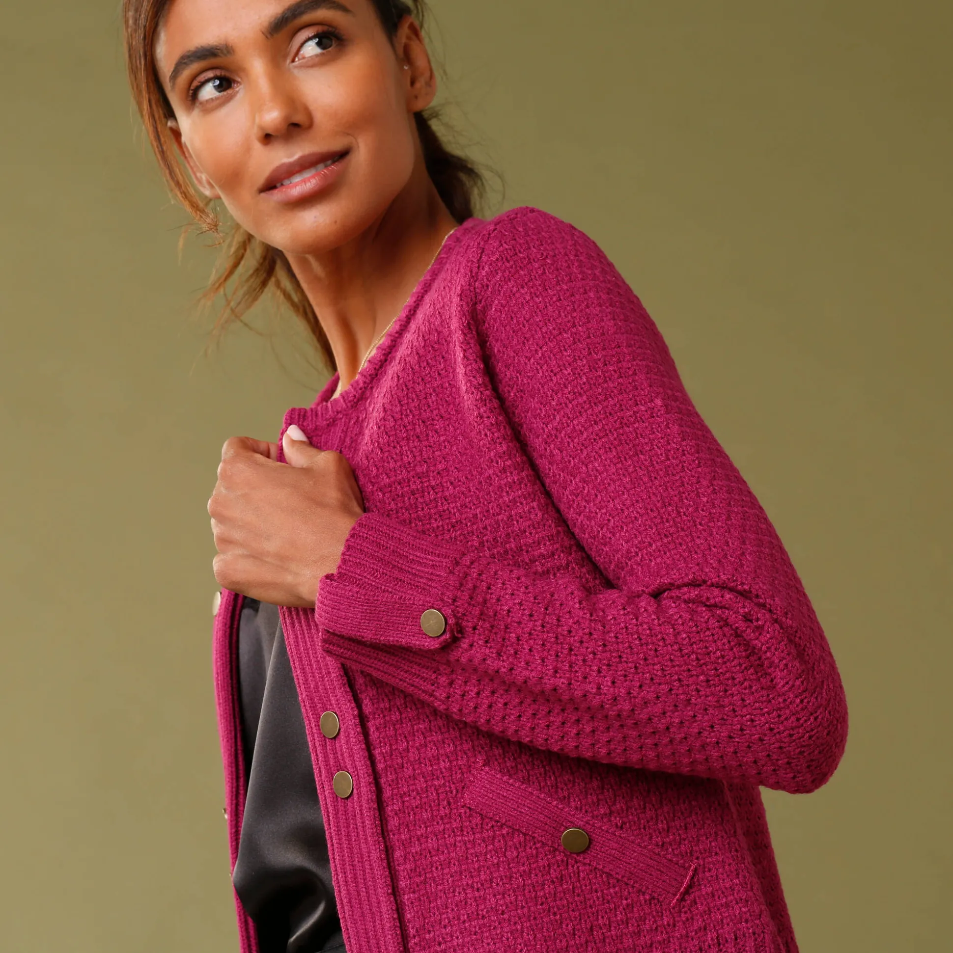 Vest in tricot met goudkleurige knopen