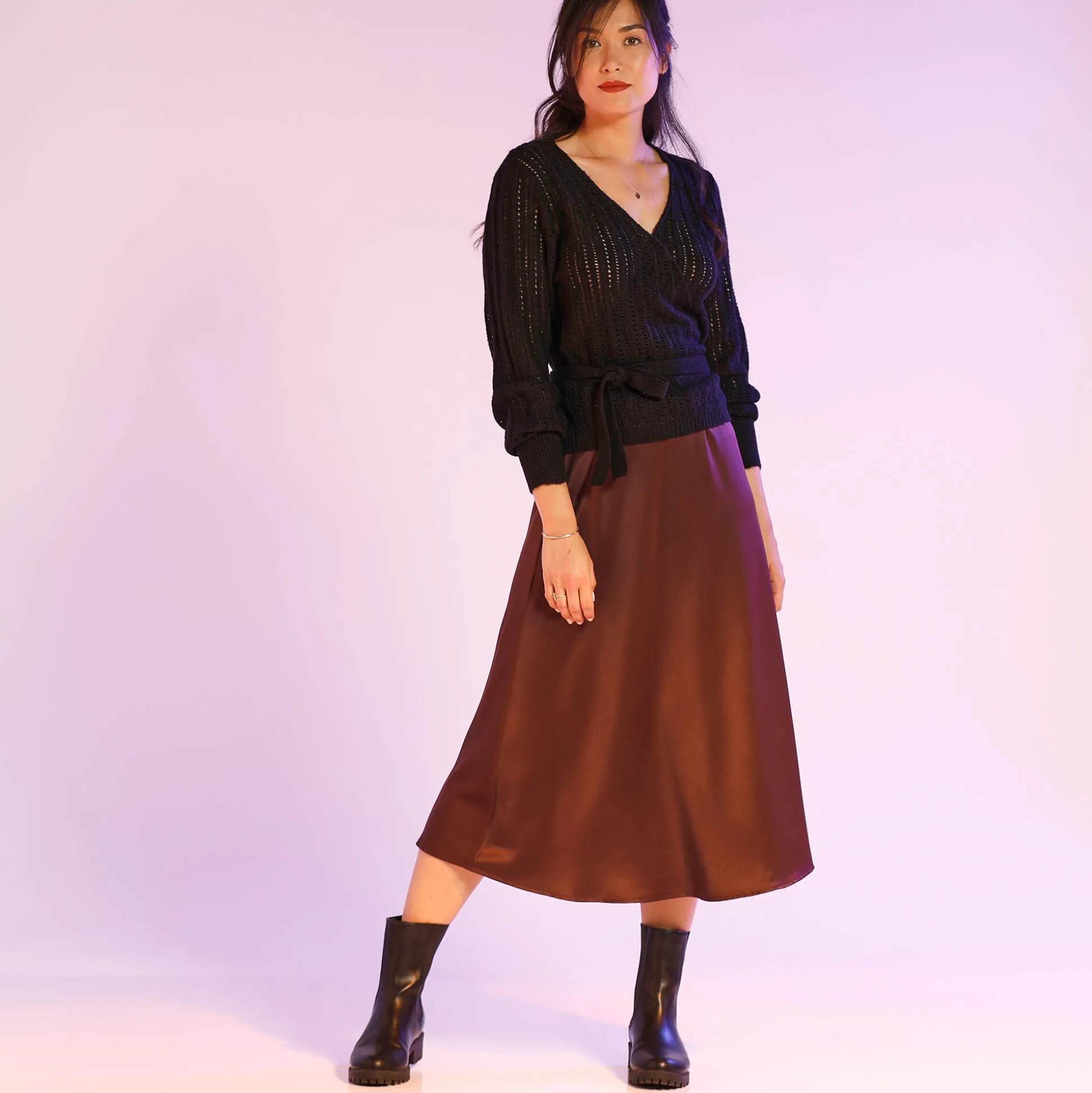 Vest in wikkelstijl met ajour en lange mouwen