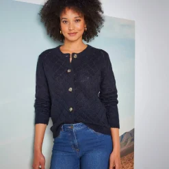 Vest met knoopsluiting, ajourtricot met zachte touch