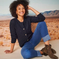 Vest met knoopsluiting, ajourtricot met zachte touch