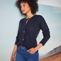 Vest met knoopsluiting, ajourtricot met zachte touch