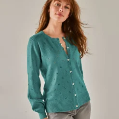Vest met knoopsluiting en geschulpte afwerking, pointelletricot met mohairtouch