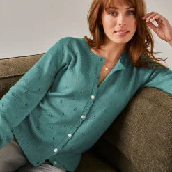 Vest met knoopsluiting en geschulpte afwerking, pointelletricot met mohairtouch