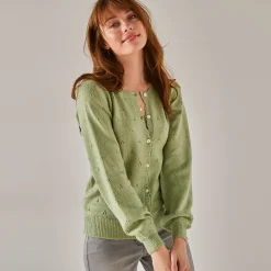 Vest met knoopsluiting en geschulpte afwerking, pointelletricot met mohairtouch