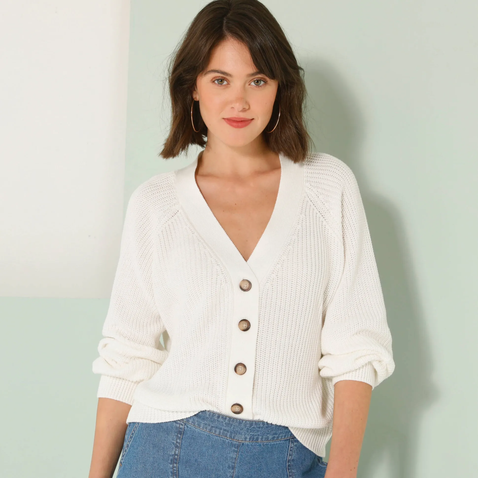 Vest met knoopsluiting, pareltricot