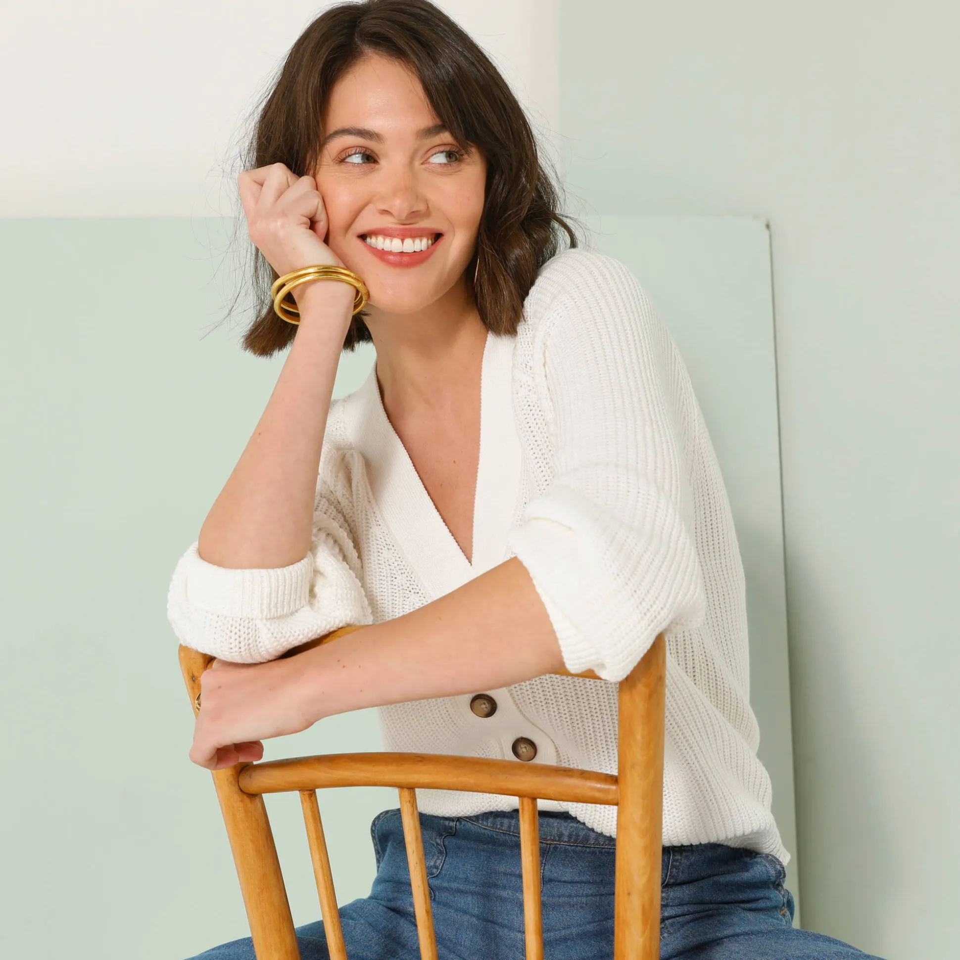 Vest met knoopsluiting, pareltricot
