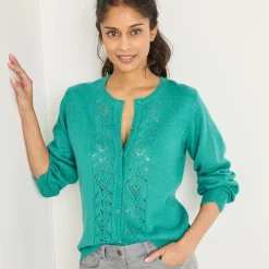 Vest met knopen, ajourtricot