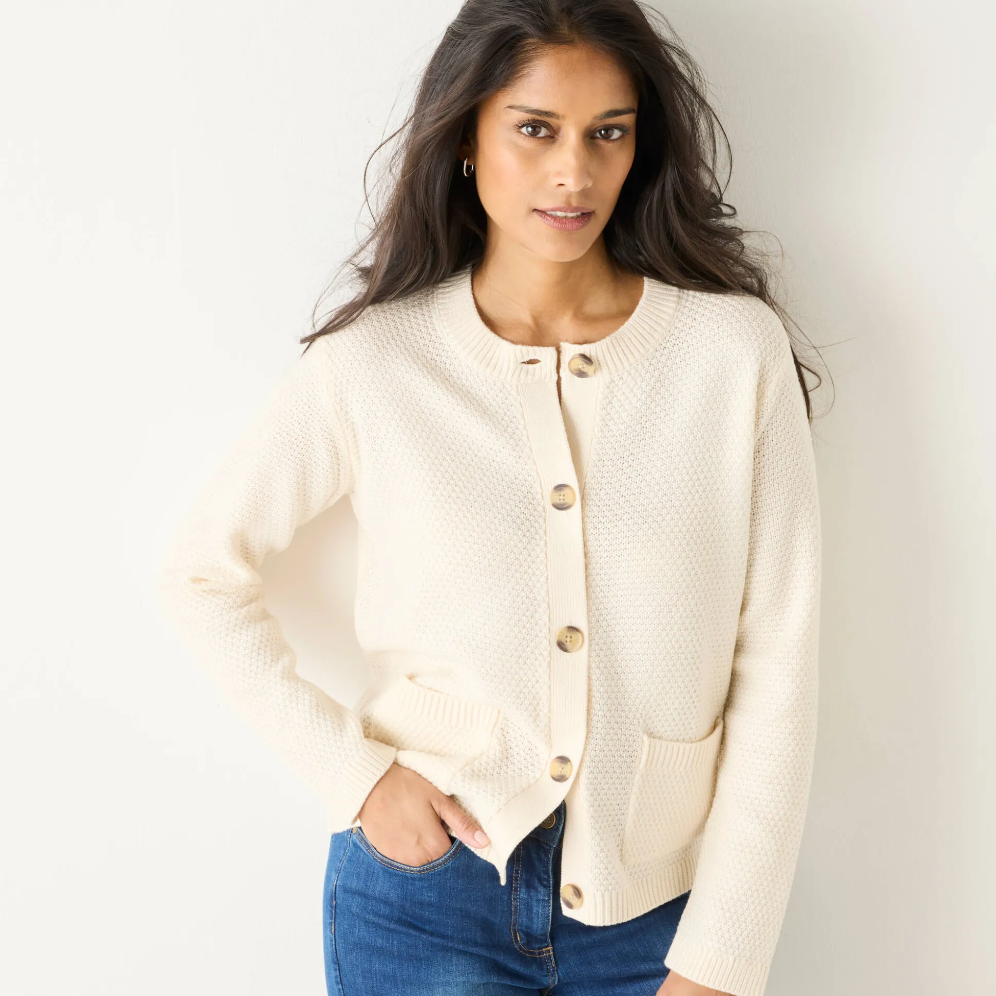 Vest met knopen en lange mouwen, fantasietricot