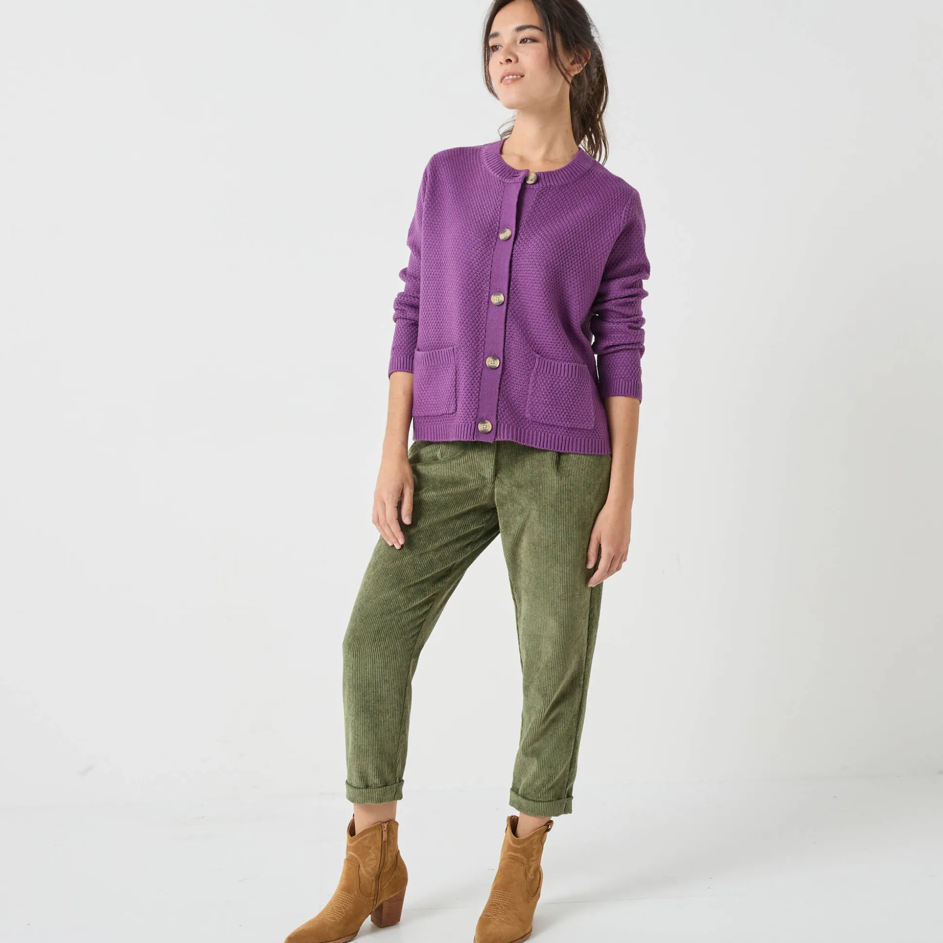Vest met knopen en lange mouwen, fantasietricot