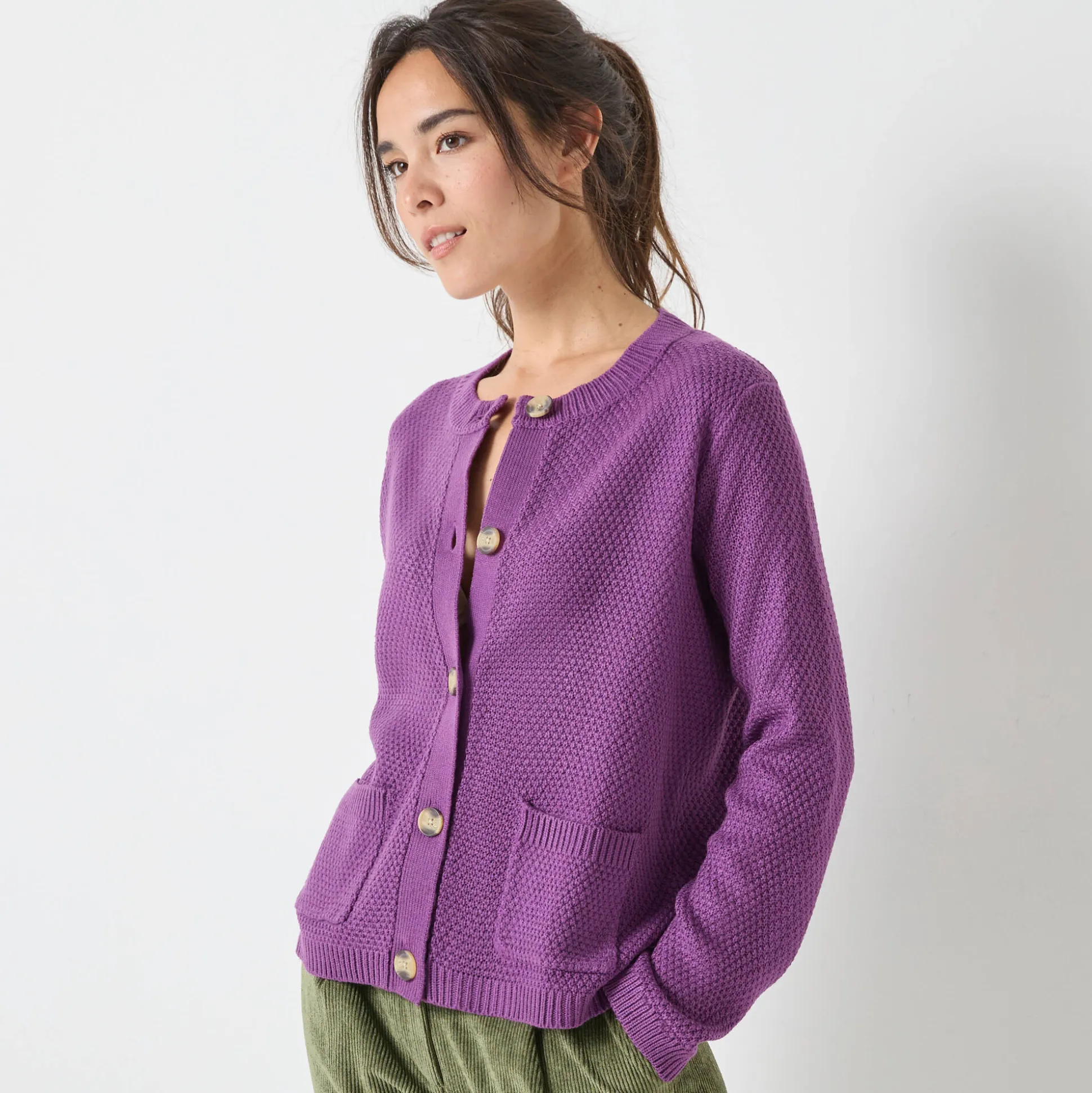 Vest met knopen en lange mouwen, fantasietricot