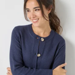 Vest met knopen en lange mouwen, fantasietricot
