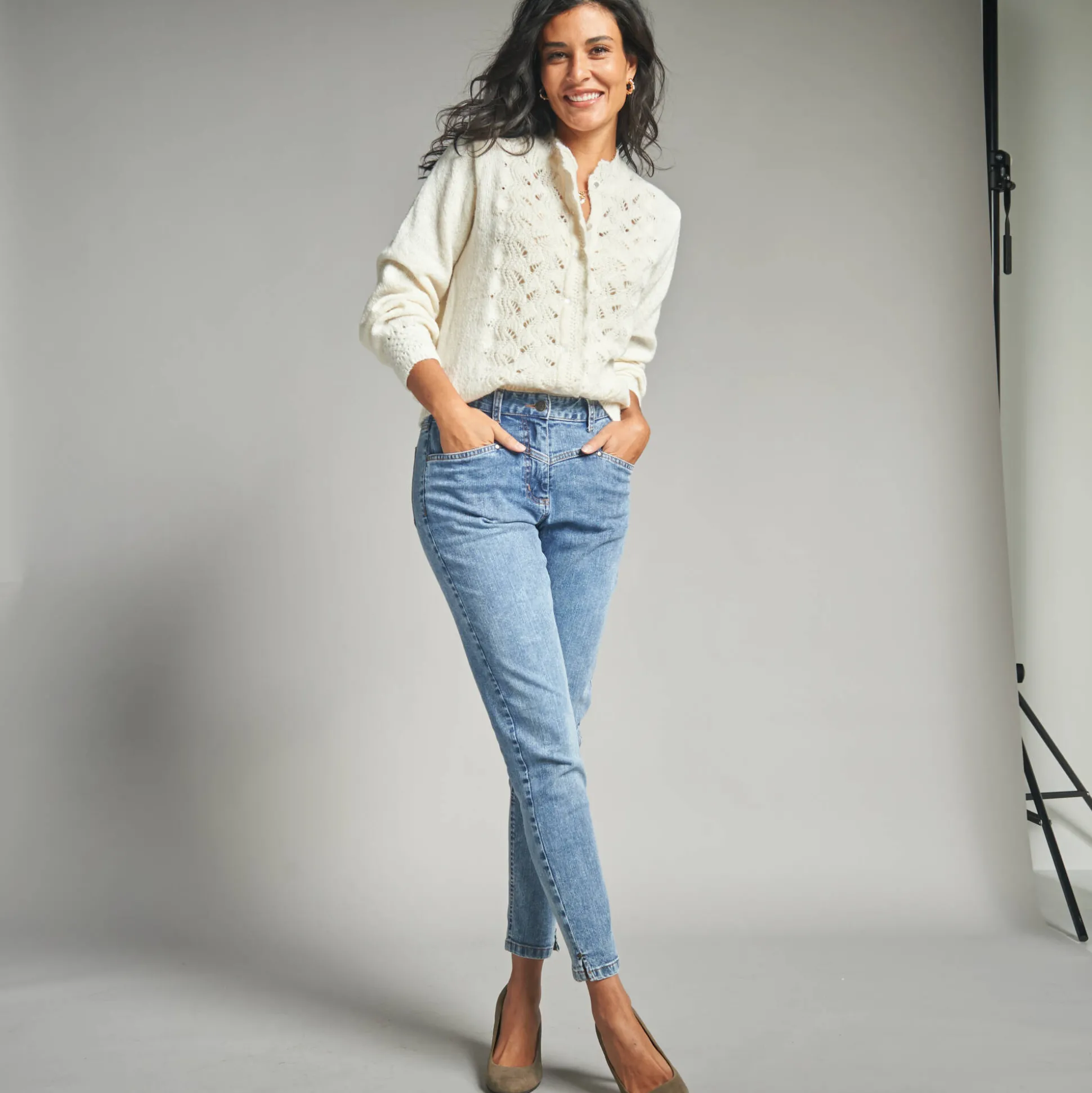 Vest met knopen en opstaande kraag in fantasietricot