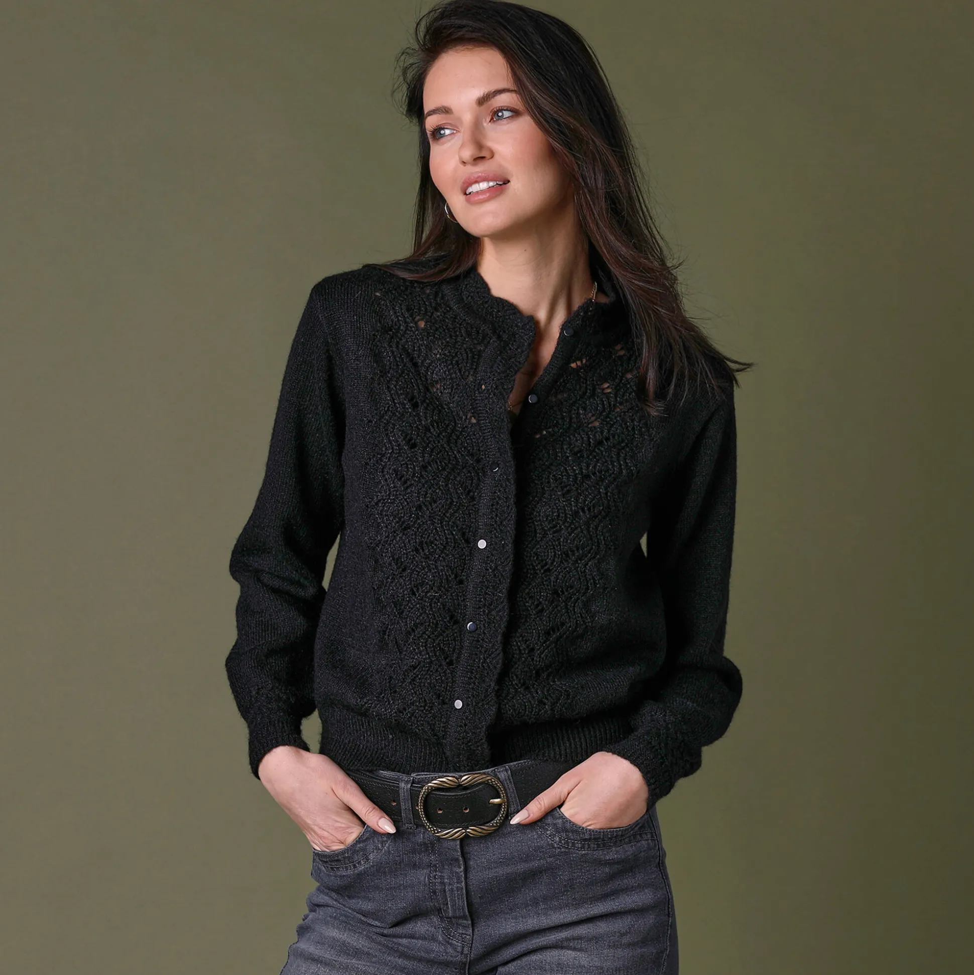 Vest met knopen en opstaande kraag in fantasietricot